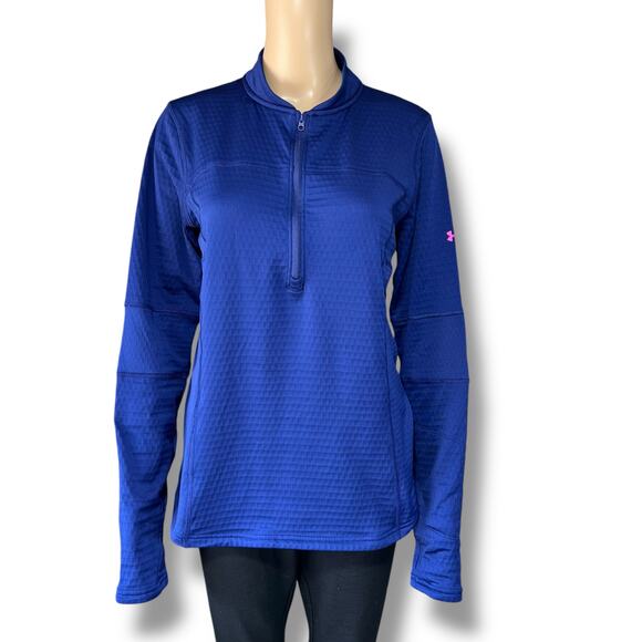 Under Armour Womens Athletic Shirt Top Pullover Quarter Zip Long Sleeve Blue - Picture 1 of 8
